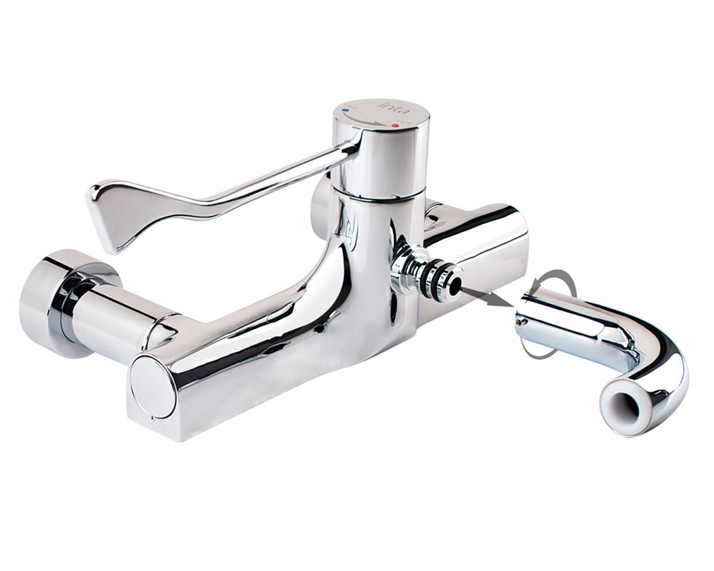 Stainless steel healthcare wall mounted tap with lever operation and removeable spout
