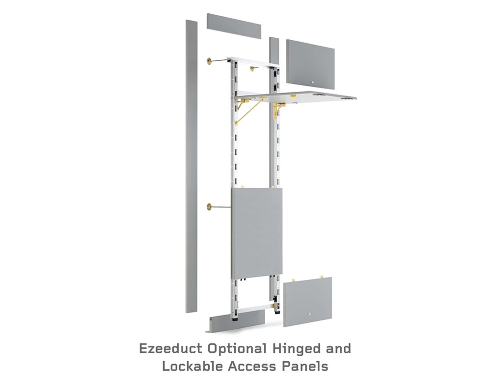 Ezeeduct duct panels exploded to show framing with hinge and lockable access panels