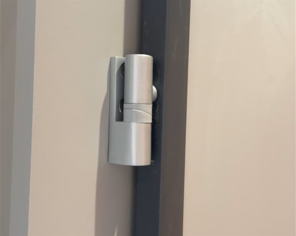 Fast Track Toilet Cubicle with Light Grey Hinge into Dark Grey door channel