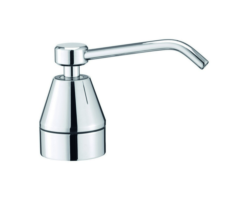 Chrome push down soap dispenser with curved nozzle