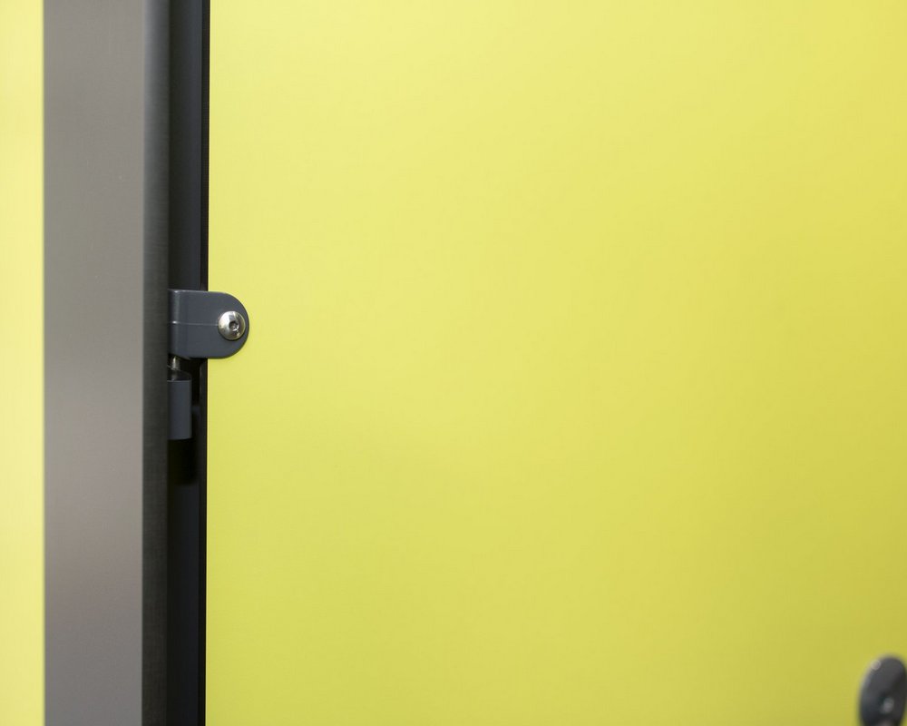Ysgol Gyfun Ystalyfera charcoal hinge on green 'Zest' HiZone door