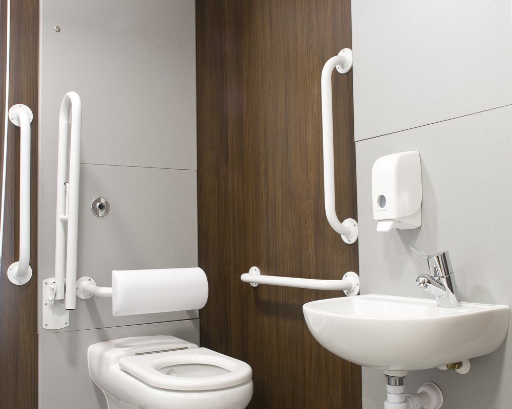 Disabled toilet with full white SanCeram Doc M pack 