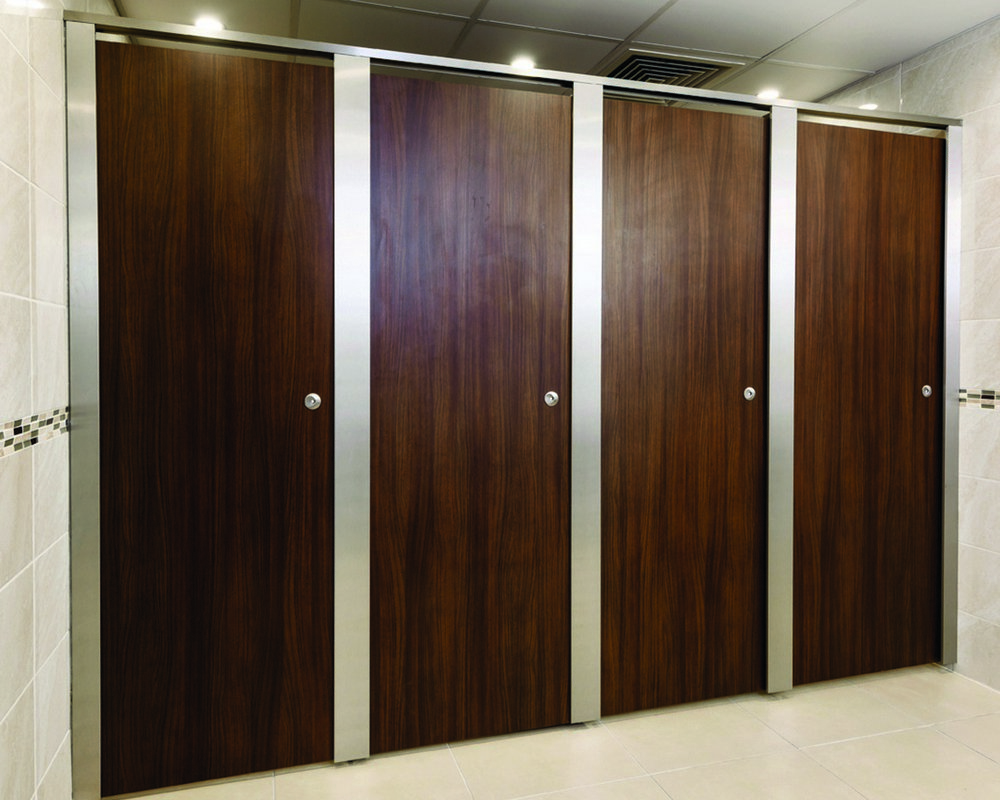 The Church of Scientology Paraline Platinum washroom cubicles with American Walnut doors