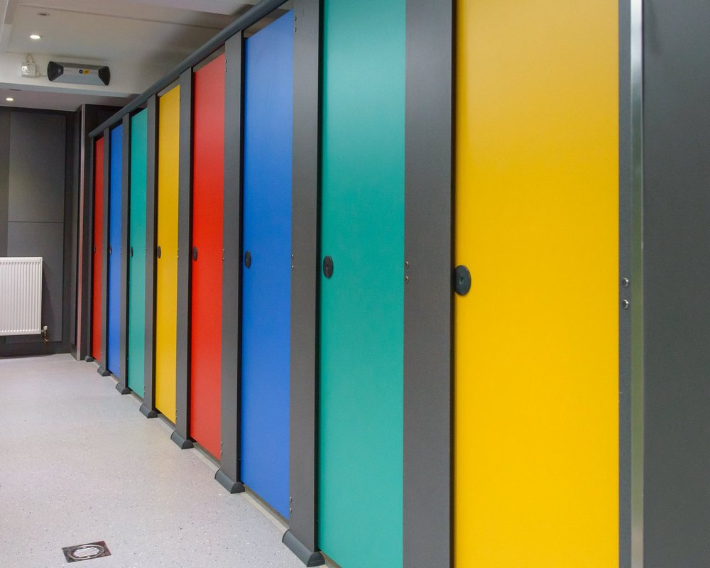 The Forest School multi-coloured 'Quadro' cubicle doors