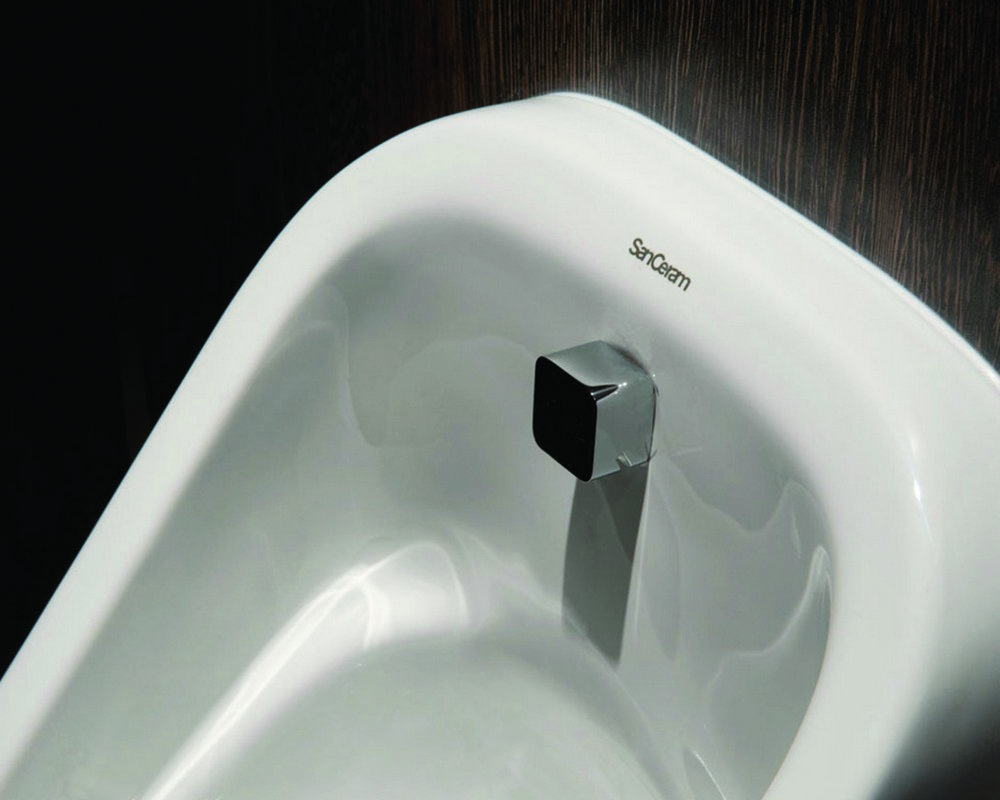 Ready plumbed wall hung White Marden Urinal with square back inlet spreader and concealed hangers