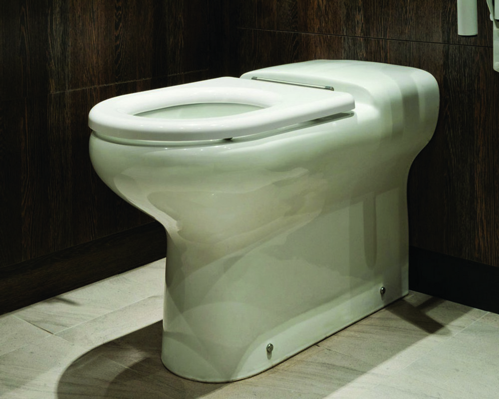 Ready Plumbed Doc M compliant back to wall WC in white, with 'American Walnut' duct panels 