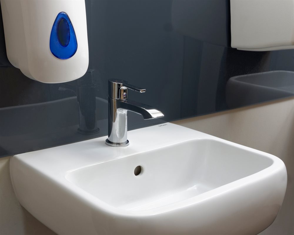 The Copper Kettle Chartham wall hung basin in white with chrome tap