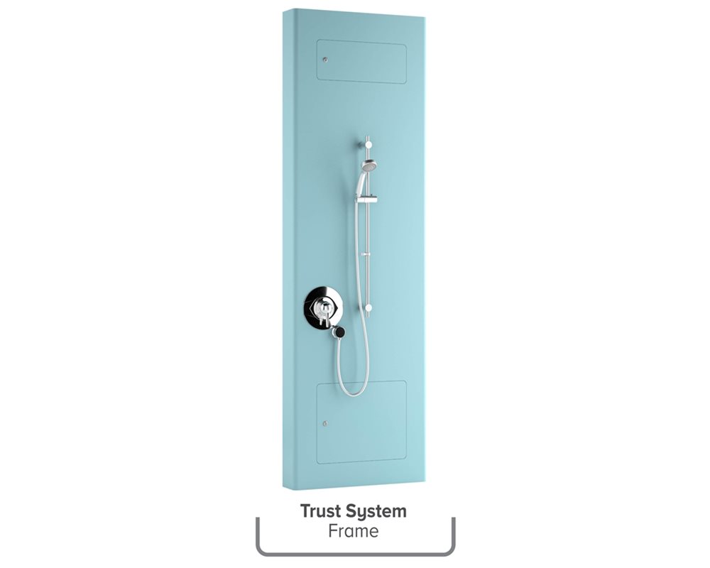 Healthcare IPS Postformed Boxed Out Unit with Typical Shower Assembly (HBN reference: TM 1) featuring lever action on/off and temperature control and shower head with hose.