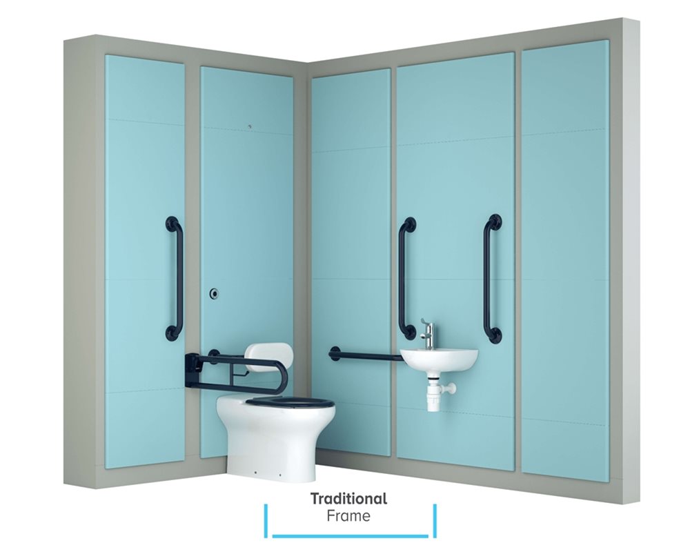 Healthcare IPS Traditional Boxed Out Unit with HBN compliant Assisted Ambulant WC Ensuite featuring DOC M sanitaryware and grabrails