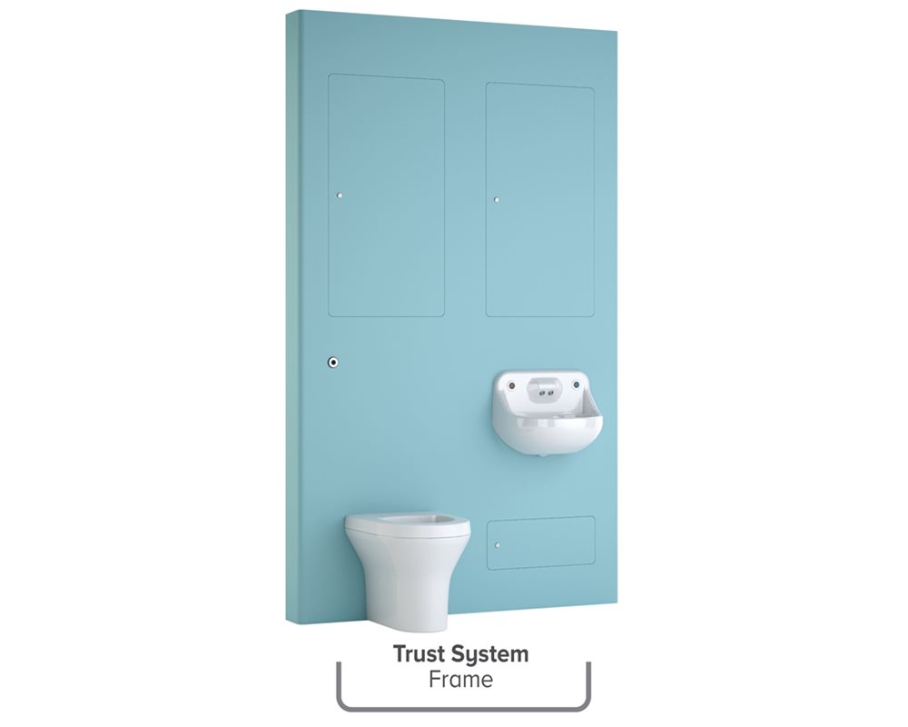 Healthcare IPS Trust System Postformed Unit with High Risk with Back to Wall WC for mental healthcare featuring anti-ligature basin and WC with sensor flush