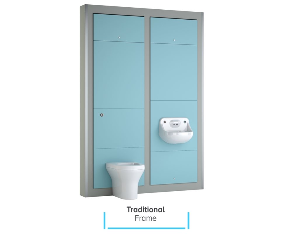 Healthcare IPS Traditional Boxed Out Unit with High Risk with Back to Wall WC assembly for mental healthcare with anti-ligature basin and WC with sensor flush