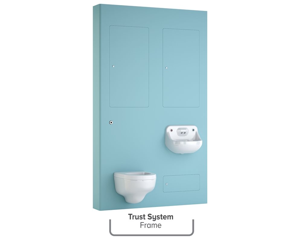 Healthcare IPS Trust System Postformed Unit High Risk with Wall Hung WC assembly for mental healthcare with anti-ligature basin and wall hung WC with sensor flush