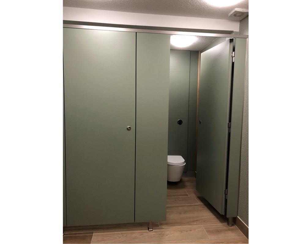 Bushboard Washrooms | Definition Toilet Cubicle | Sage Green Colour