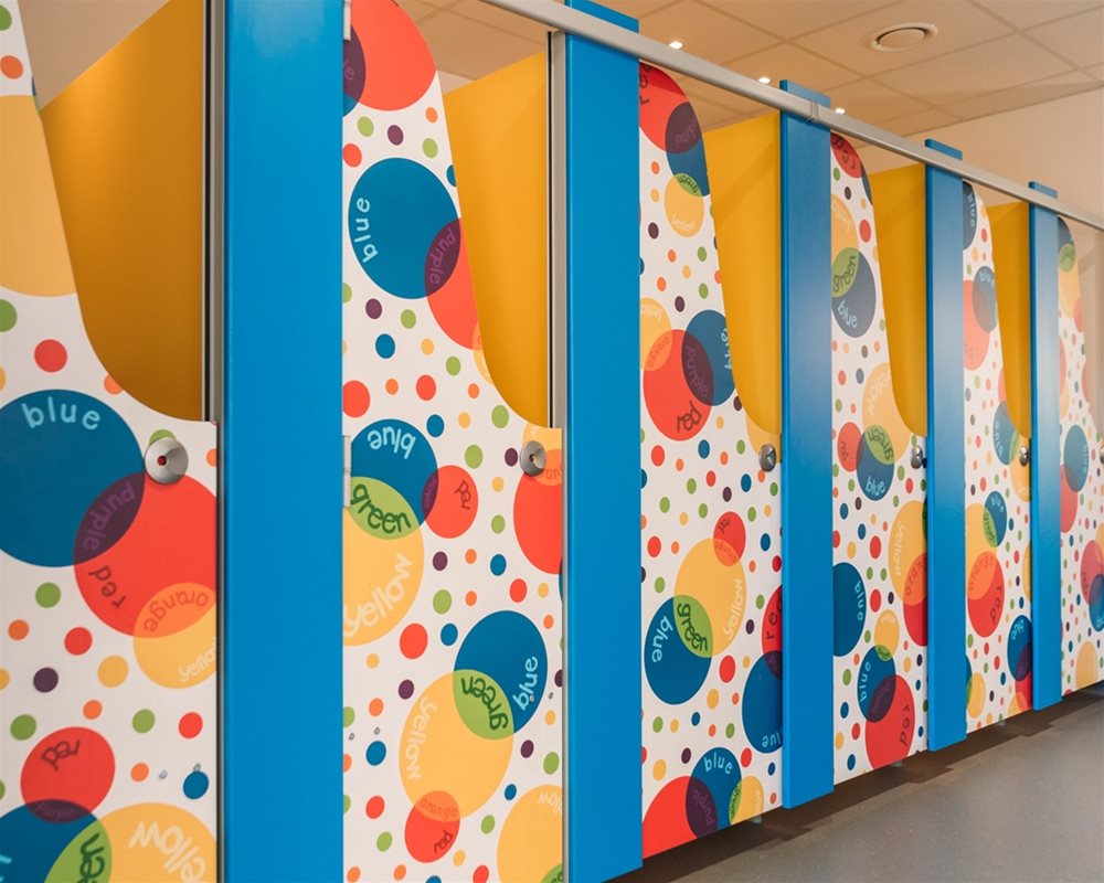 Bushboard Washrooms | Profiles Kids school toilet cubicles | Colour Creations laminate 
