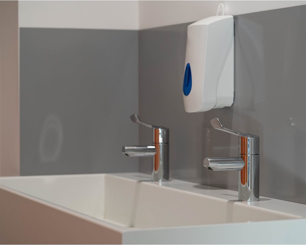 'Elysian' white Solid Surface washtrough with lever taps