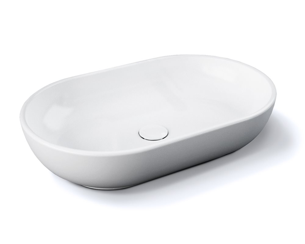 White oval ceramic vessel basin on white background
