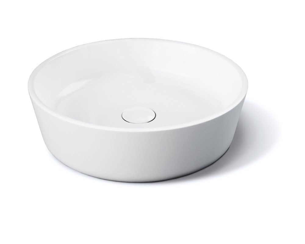 White round ceramic vessel basin on white background