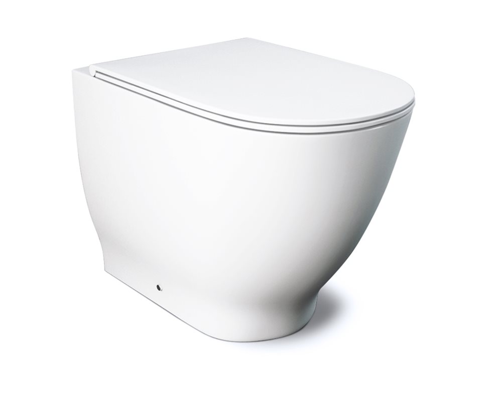 Ceramic white 'Langley Curve' back to wall WC on white background