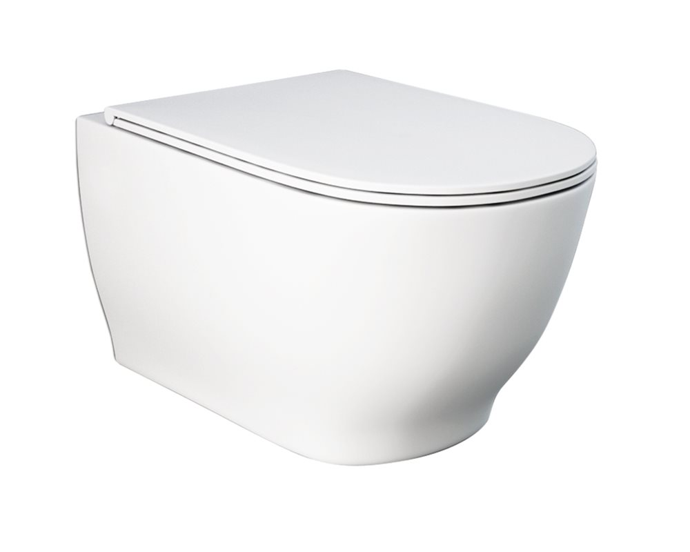 White ceramic wall hung WC on white background