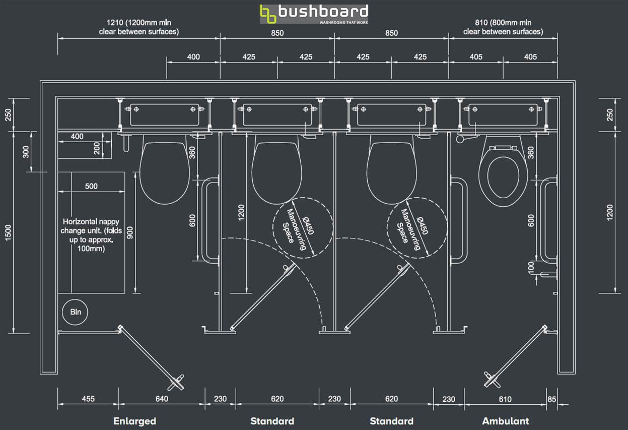 CAD Drawings Showing Various Toilet Cubicle Layouts