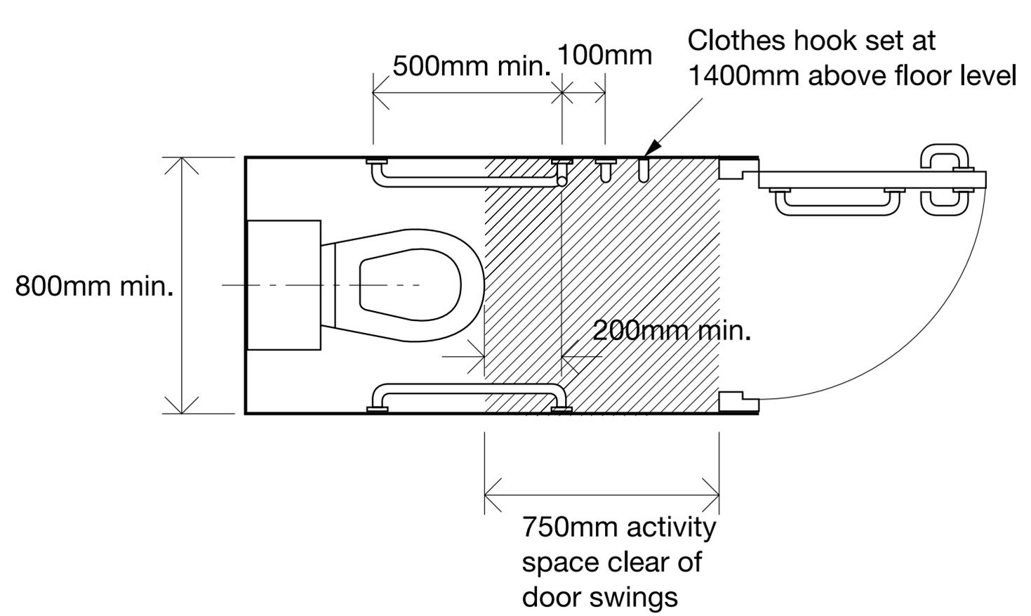 Diagram 21 from Approved Doc M Enlarged Toilet Cubicle Plan